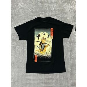 Threadless Mens Samurai Cat Ninja Moon Graphic T-Shirt Black Vincent Trinidad M